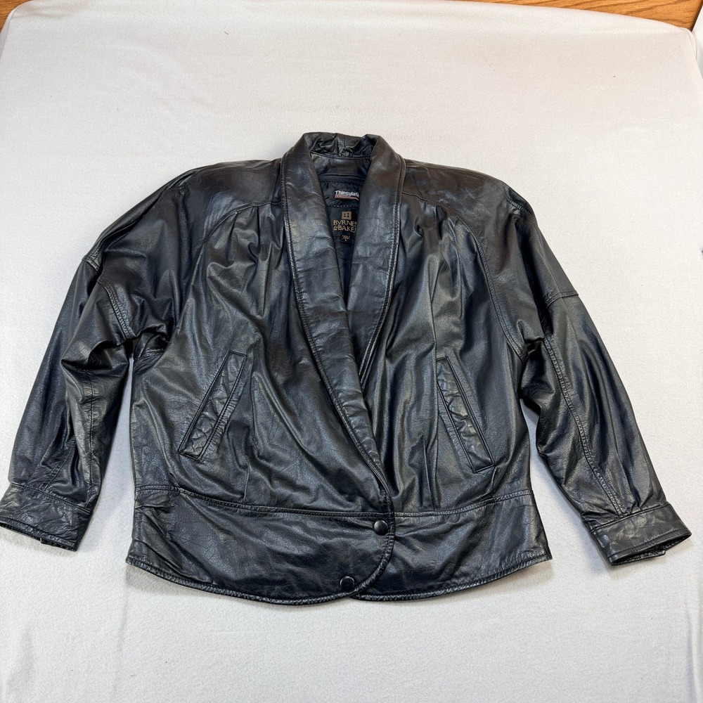 Byrnes & Baker Black Leather Jacket Women Large Thinsulate Shawl Collar Vintage